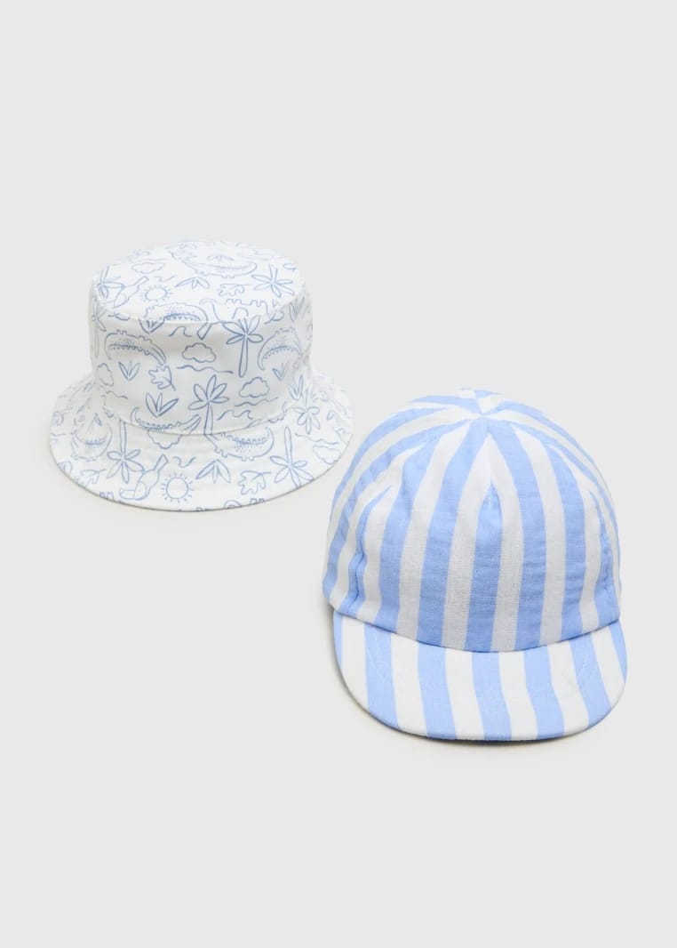 Set of 2 Striped Animal Baby Caps - Multi-color - 0 to 1 Month