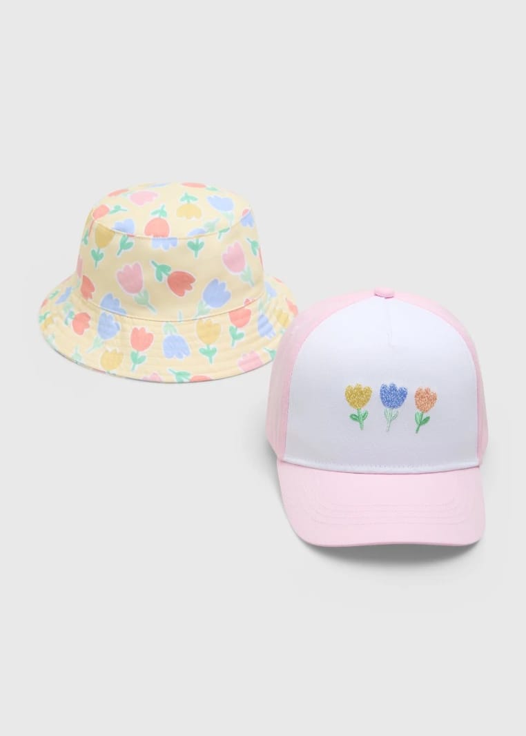 Set of 2 Floral Hats for Girls - Multicolor - Sizes 3 - 6