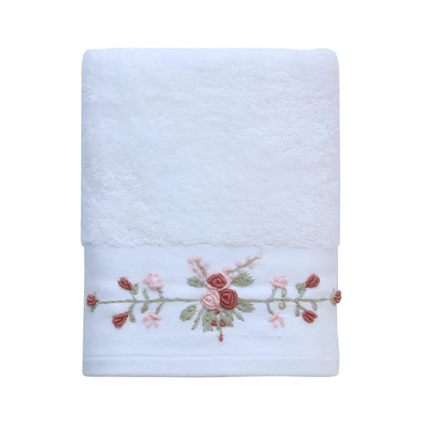 Nova Home 'Esra' Towel with Embroidered Floral Details - 100% Cotton - White