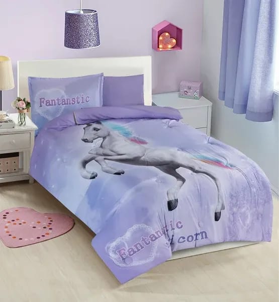 Nova Home - Dreamy Unicorn Kids Comforter Set - Single & Large Single - 4 Pieces - Purple