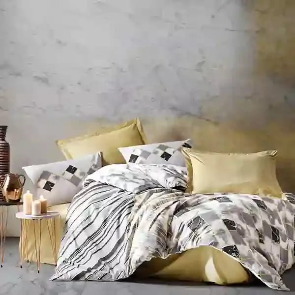 Nova Home - Duvet Cover Set - 100% Cotton "Stone" - Light Yellow (Available in Multiple Sizes)