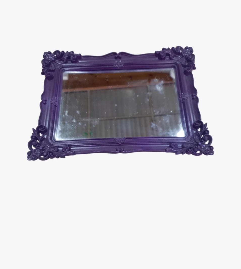 Elegant Decorative Wall Mirror with Purple Ornate Frame for Bathrooms, Bedrooms, and Hallways