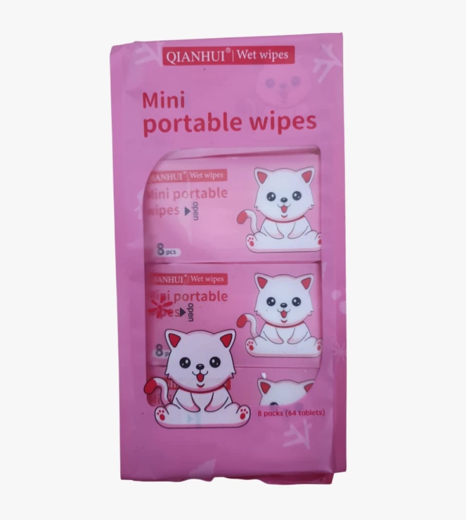 QIANHUI Mini Portable Antiseptic Wipes With Cute Character Design for Kids and Adults