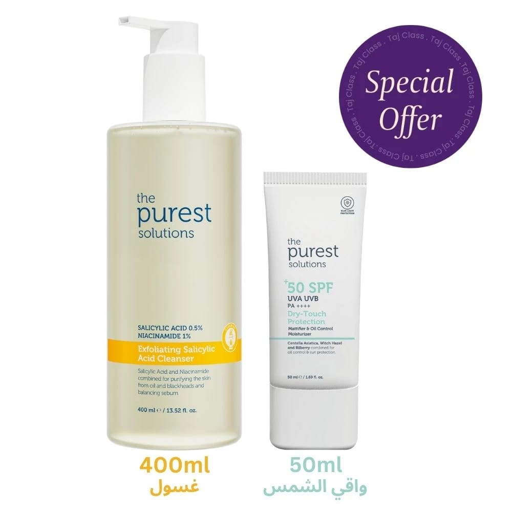Salicylic Acid Cleanser 400ml & Dry Touch Sunscreen 50ml - The Purest Solutions