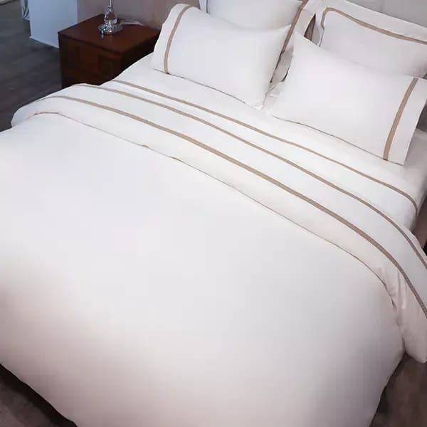Nova Home Moons Duvet Cover Set - 100% Cotton, 400 Thread Count - Double & King - 7 Pieces - White and Light Brown