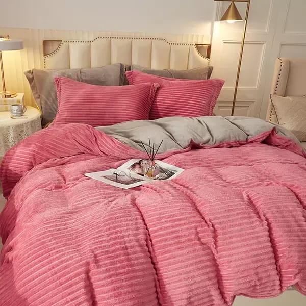 Nova Home Winter Corduroy Flannel Duvet Cover Set "Campo" - Pink (Available in Various Sizes)