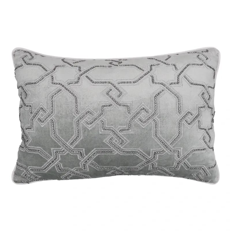 Nova Home Circuit Hand-Beaded Velvet Cushion Cover – Silver – 35×50 cm
