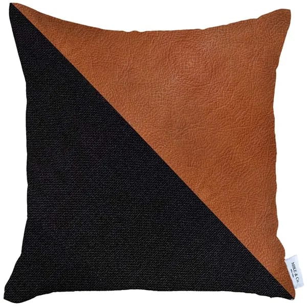 Nova Home "Boho Chic" Pillow Cover Leather & Jacquard - 45x45 cm - Brown & Black