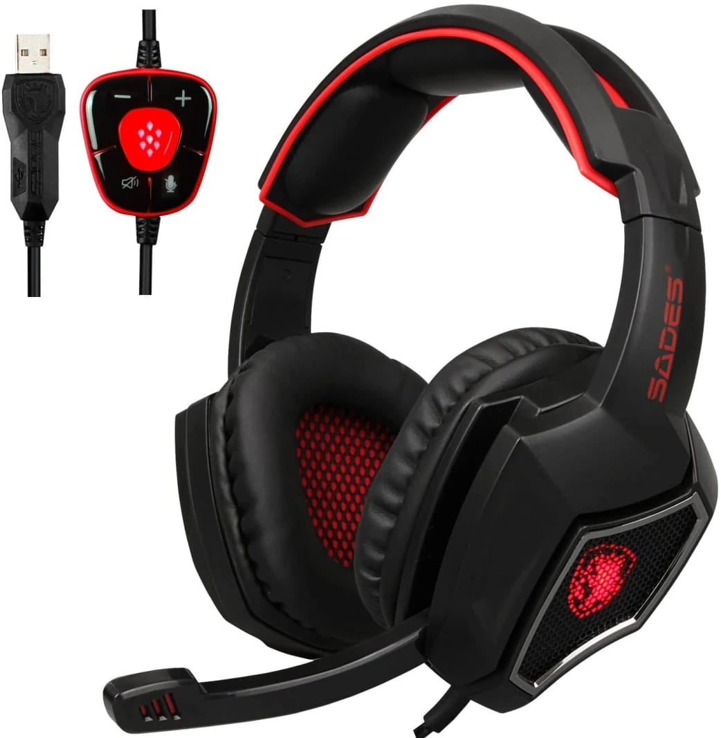 Sades Spirit Wolf 7.1 Surround Sound USB Computer Gaming Headset with Mic – Red