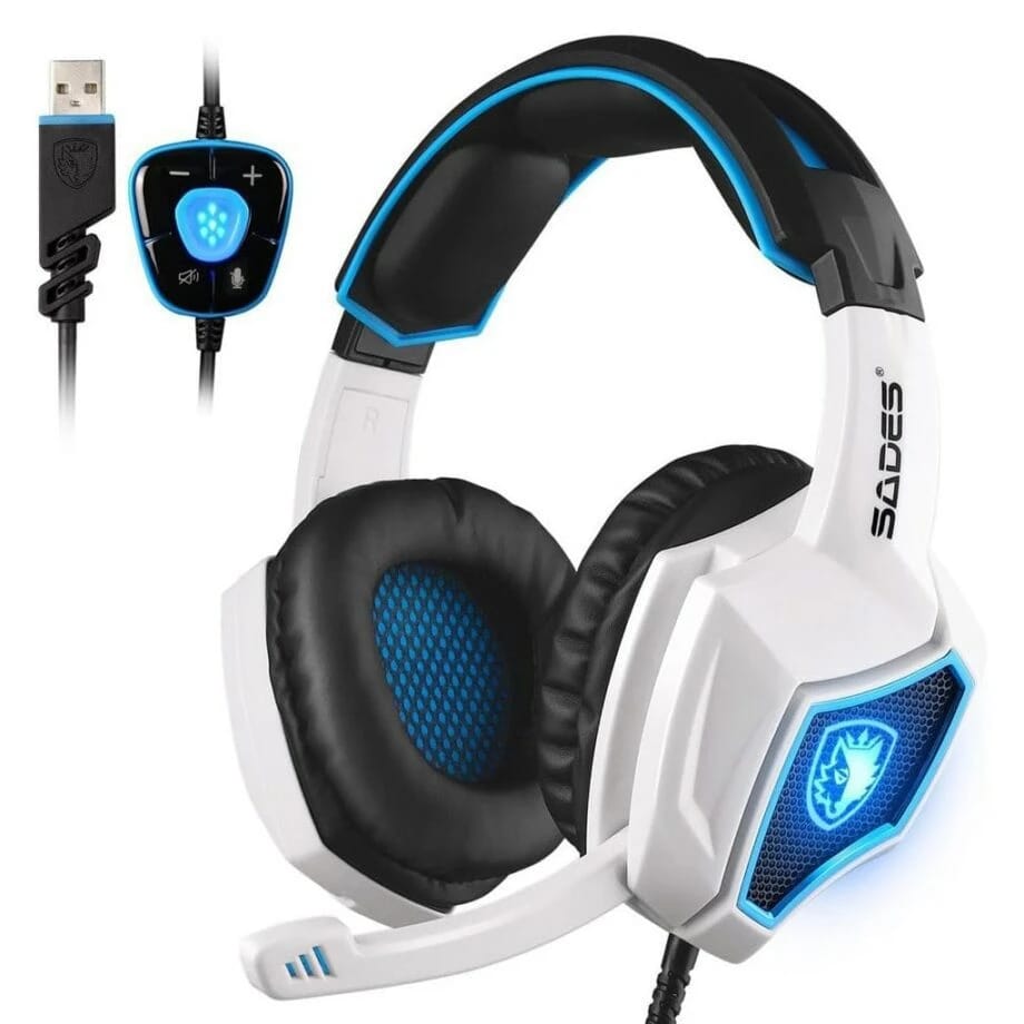 Sades Spirit Wolf 7.1 Surround Sound USB Gaming Headset – White