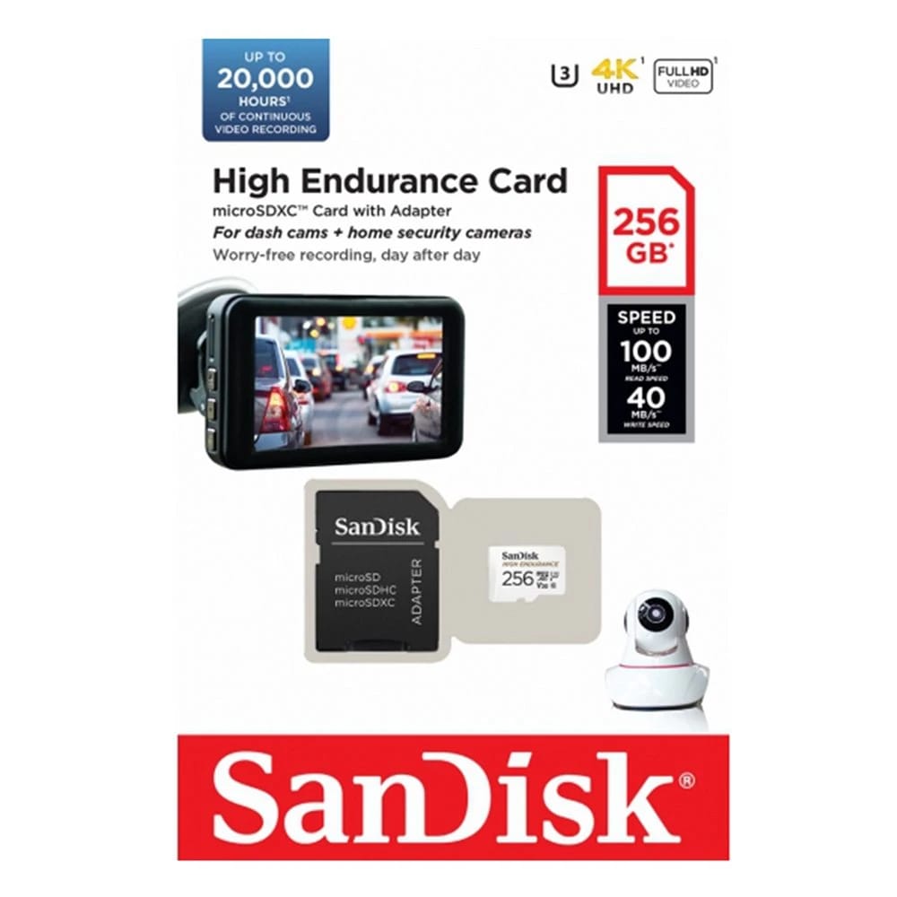 SanDisk 256GB High Endurance Video microSDXC Card with Adapter for Dash Cam and Home Monitoring