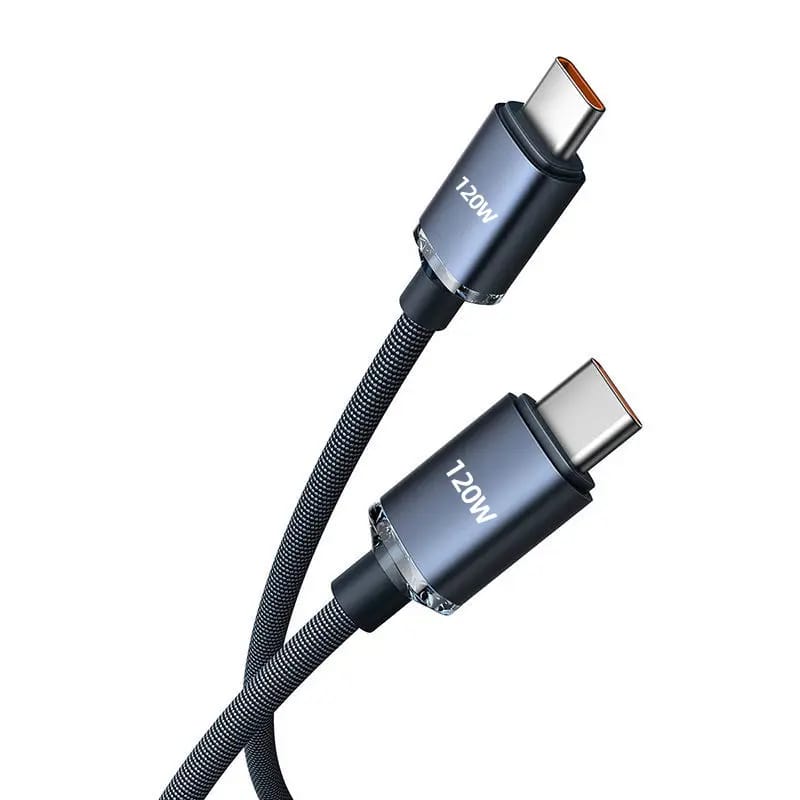 Black 120W Braided USB C to USB C Cable – 1M