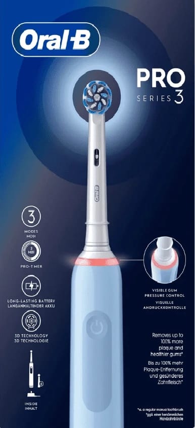 Oral-B Pro Series 3 Electric Toothbrush with Cross Action Brush Head and 3 Modes – Blue