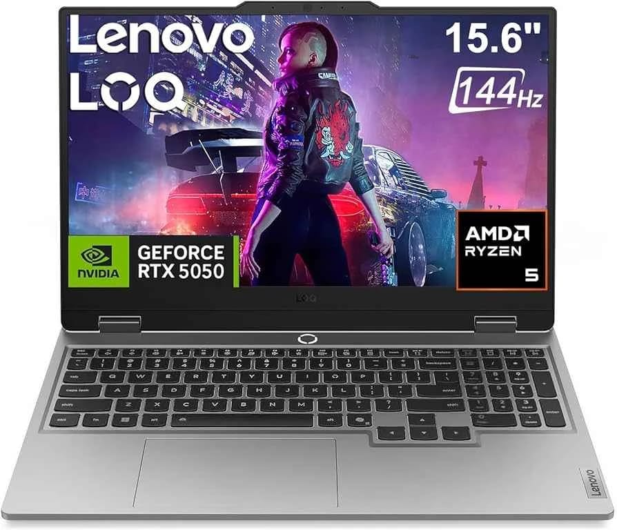 Lenovo LOQ 15 Gaming Laptop PC (15.6" FHD G-SYNC 144Hz, NVIDIA RTX 5050 8GB GDDR7, AMD Ryzen 5 220, 16GB RAM, 512GB SSD NVME