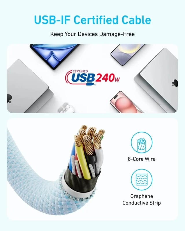 كابل أنكر زولو USB-C إلى USB-C بقوة 240 واط (1 م)