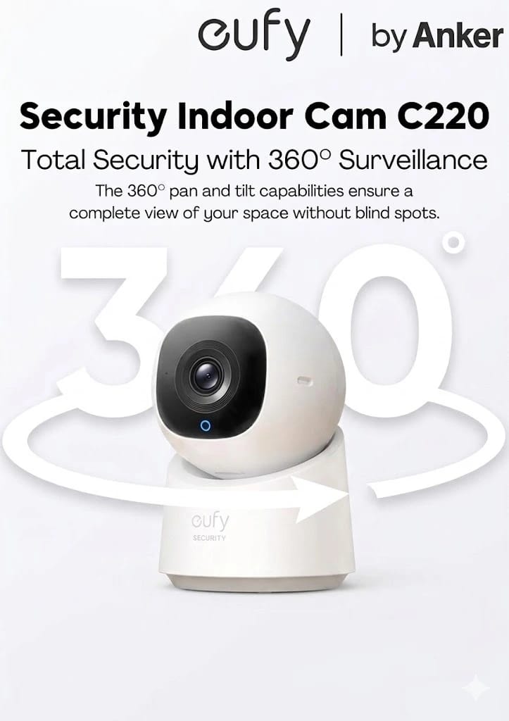 Eufy Security Indoor Cam C220 for Contemporary Design and Comprehensive Surveillance for Indoor Protection