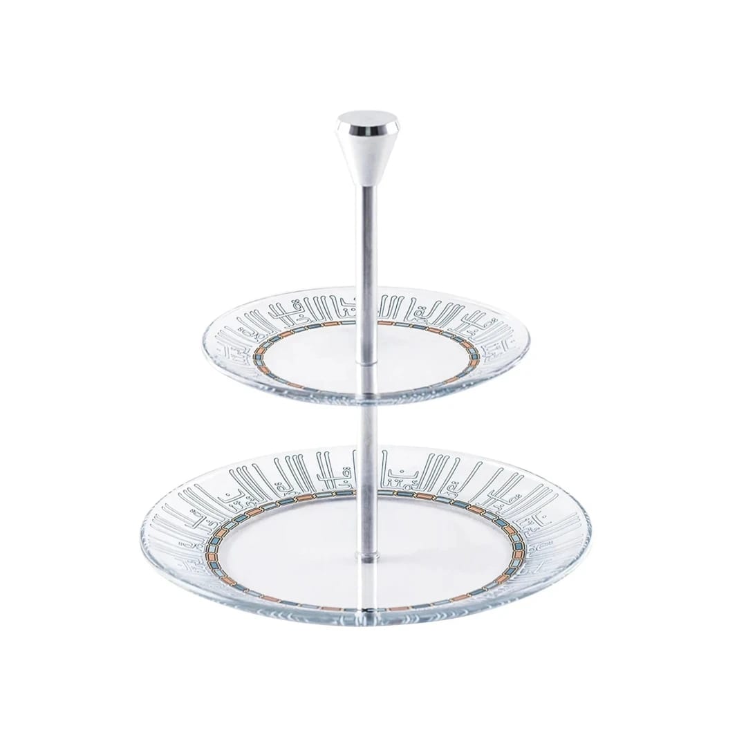 Dimlaj Asala 2 Tiered Tray (Gold & Green)