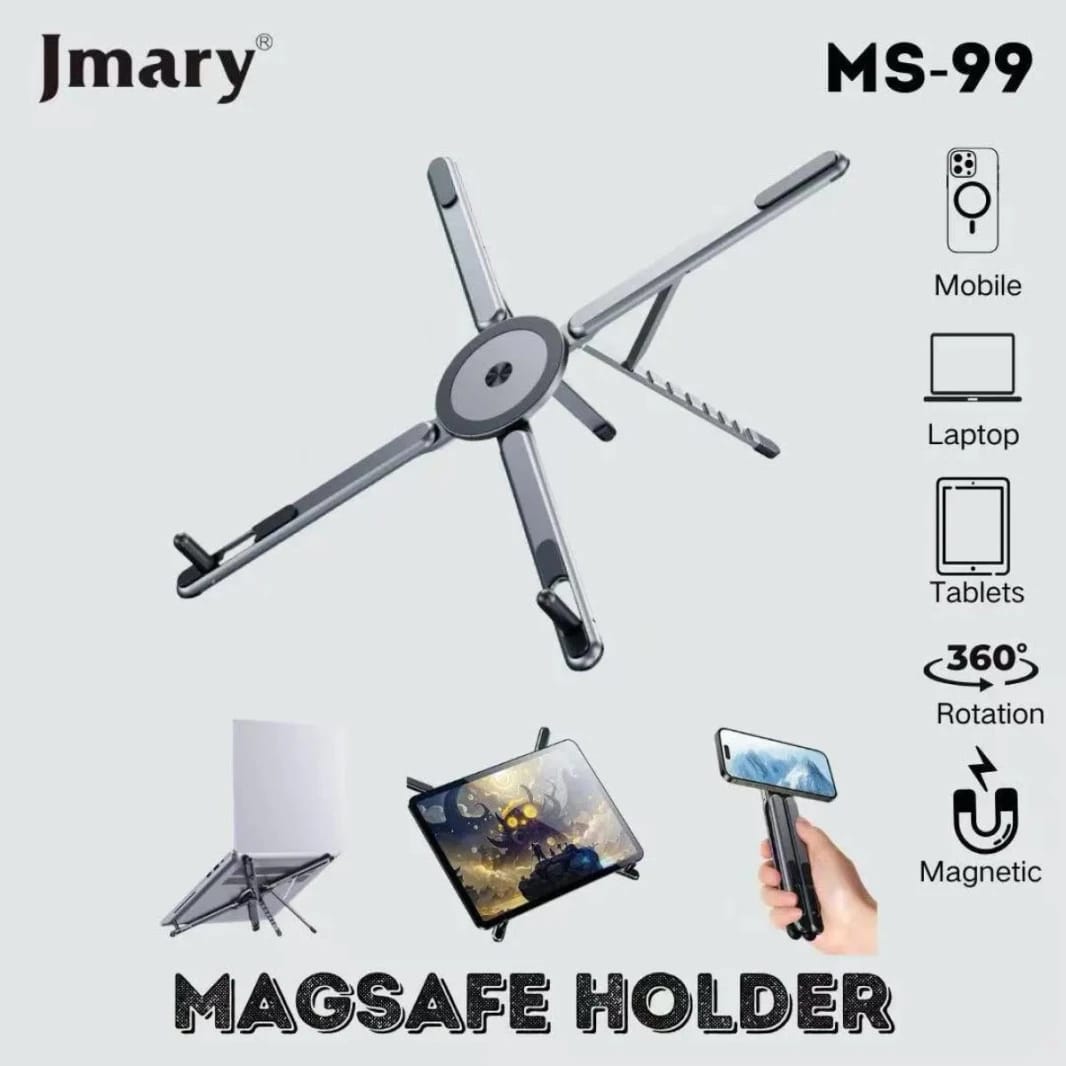 Jmary 3 In 1 Aluminum Magnetic Stand for Laptop, Tablets, Mobile - Adjustable, Space Gray