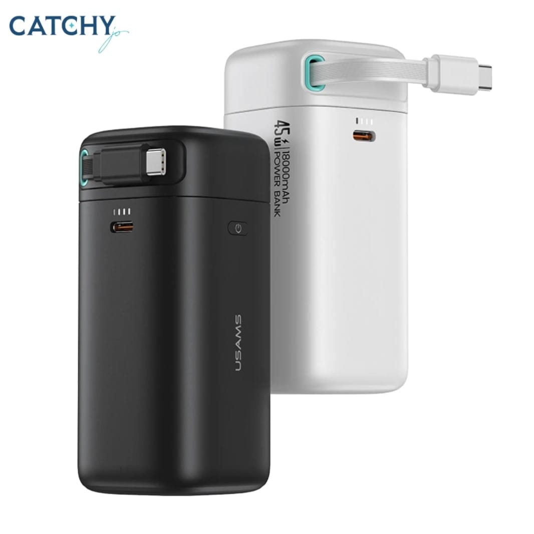 بنك طاقة USAMS US-CD216 مزدوج المخارج مع كابل مغناطيسي قابل للسحب (18000mAh)