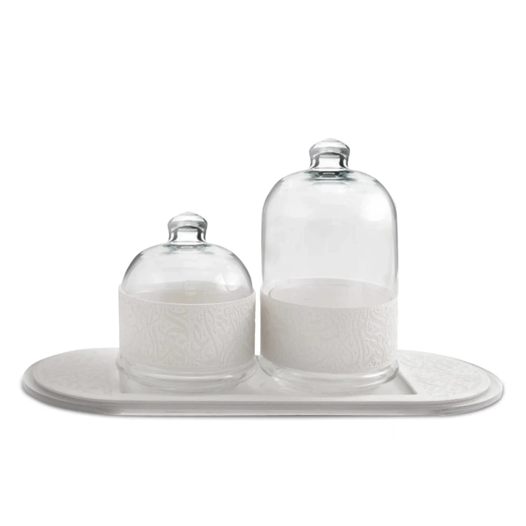 Dimlaj Nagham 3-Piece Serving Bowls Set with Tray (Metallic Pearl)