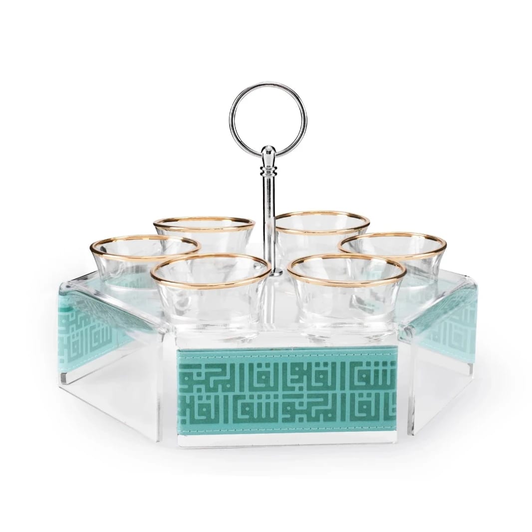 Dimlaj Shafa Acrylic Coffee Stand & Cawa Cups (Light Turquoise)