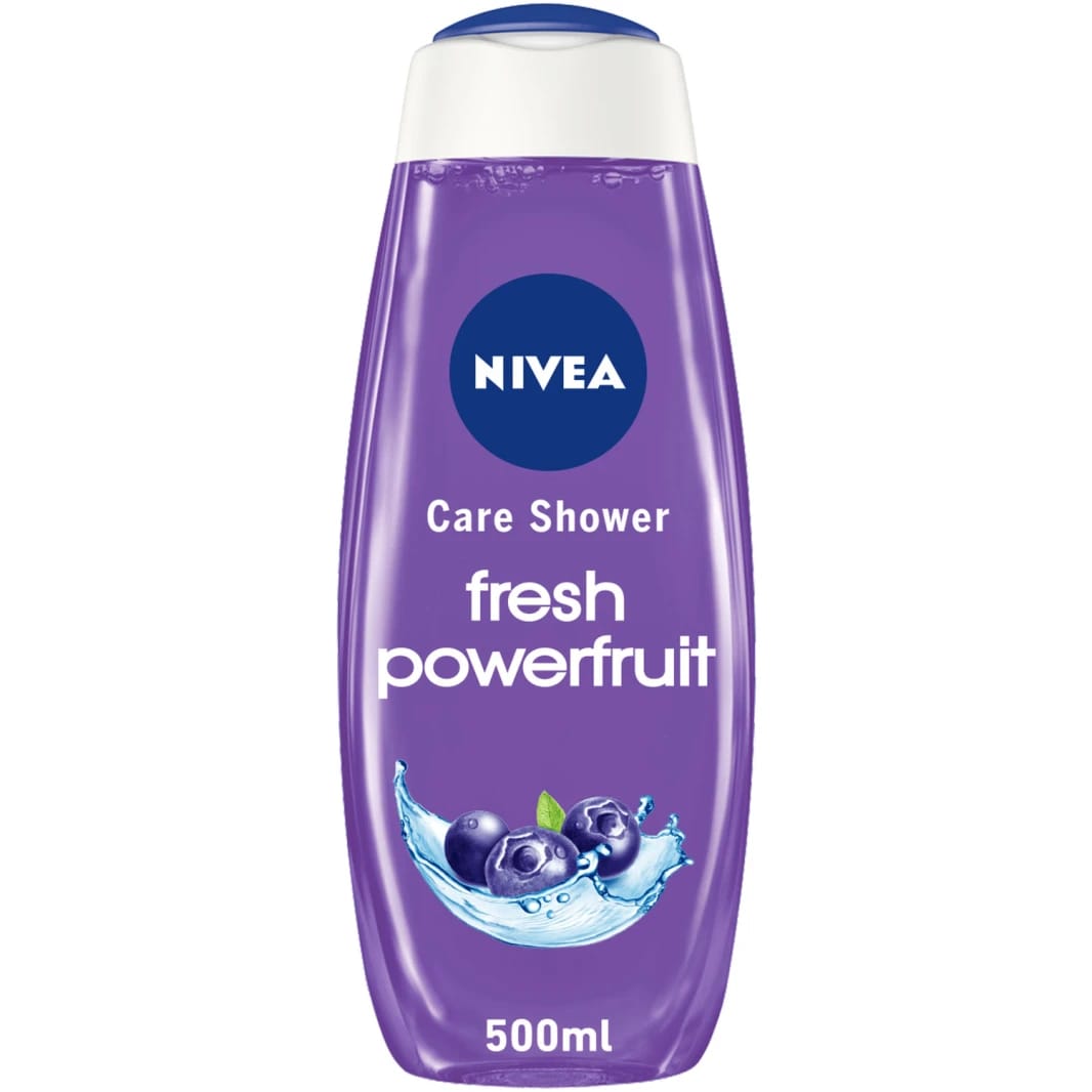 NIVEA Care Shower Fresh Powerfruit Unisex 500ml Bottle for Skin Care, Refreshing Shower Experience with Fruity Fragrance.
