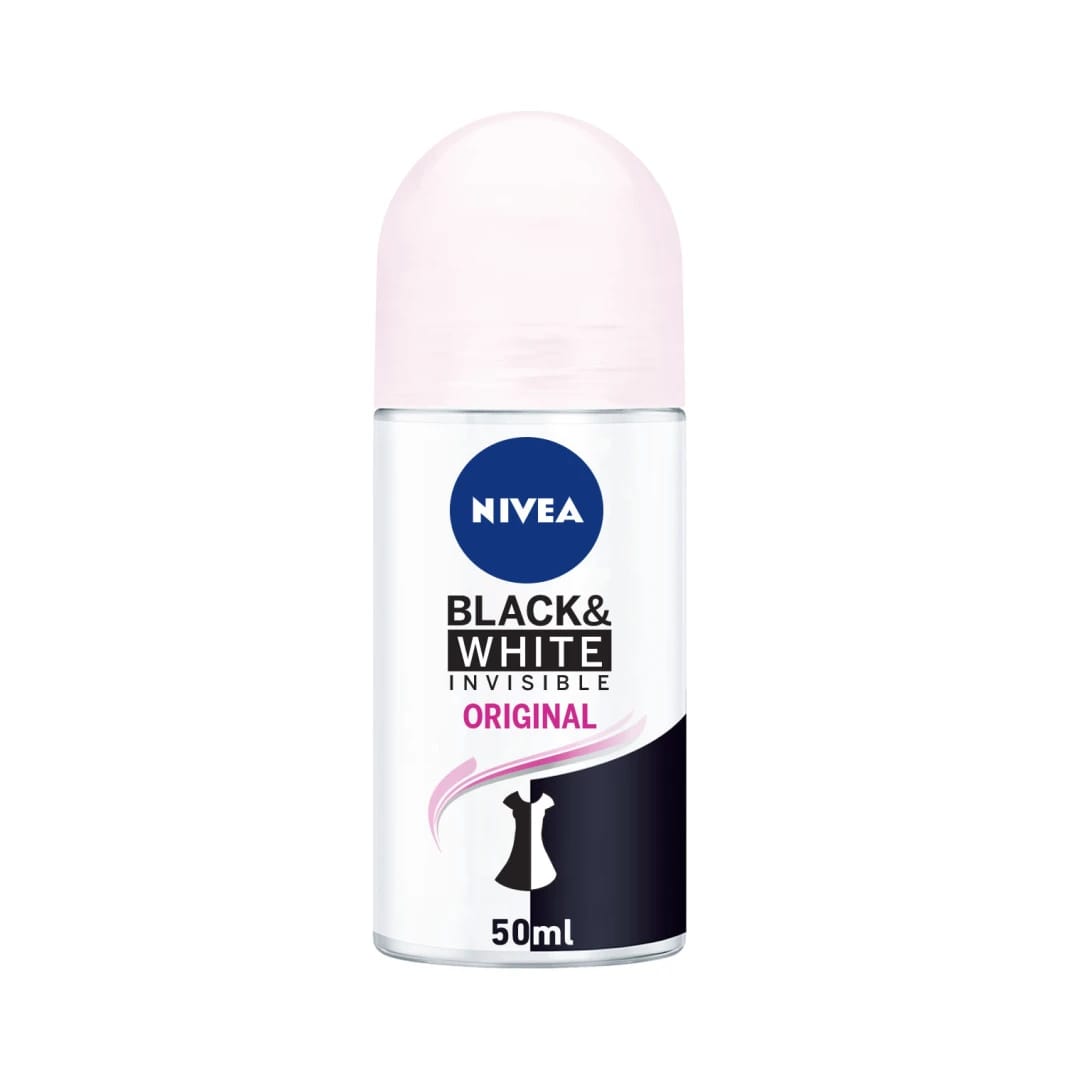 Nivea Black & White Invisible Roll-On Deodorant for Women - Anti-Stain Clothing Protection, 50ml