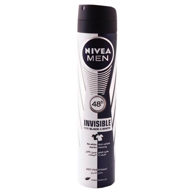 NIVEA Men Invisible Anti-Perspirant Deodorant Spray, Black & White Design, 48h Protection for Men's Comfort.