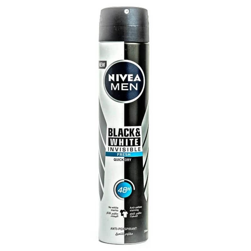 NIVEA Men Black & White Invisible Fresh Antiperspirant Spray Quick Dry for Daily Freshness and Clean Attire