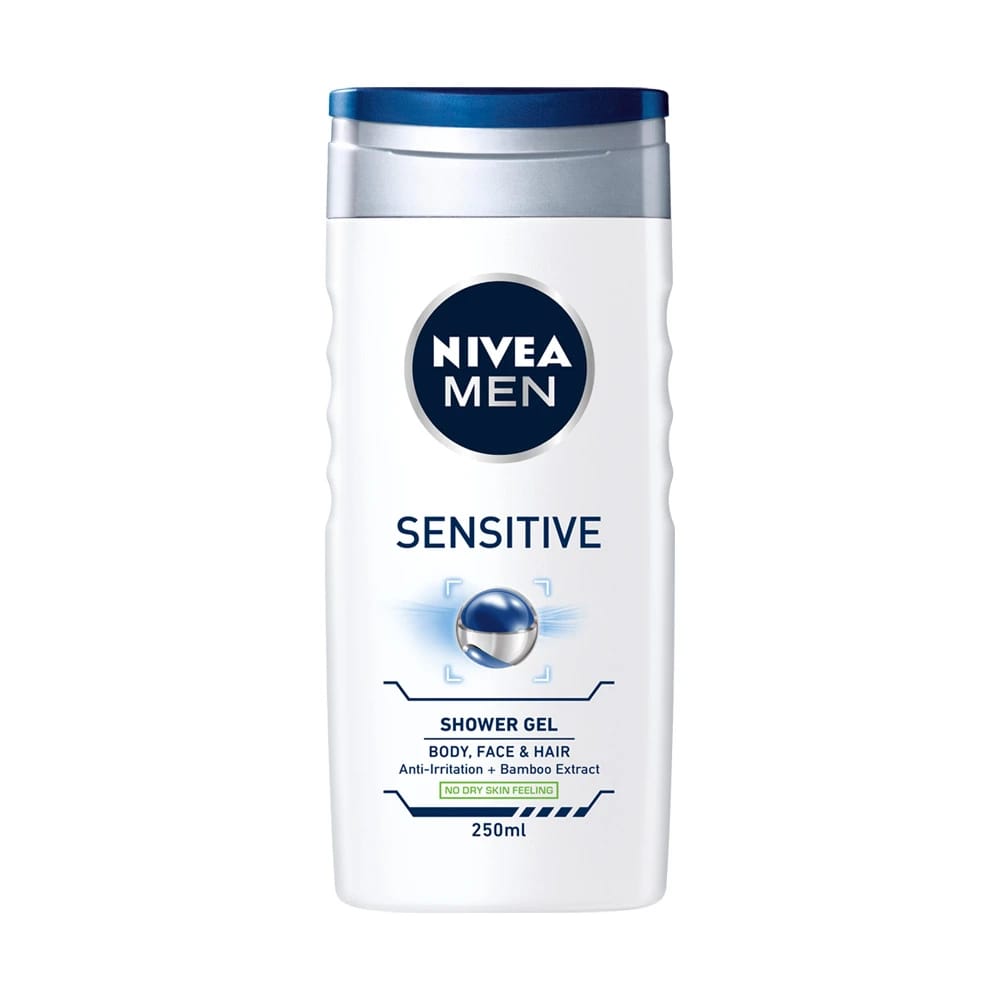 Nivea Men Sensitive Shower Gel for Body, Face & Hair, Comfort Design for Sensitive Skin and Gentle Care