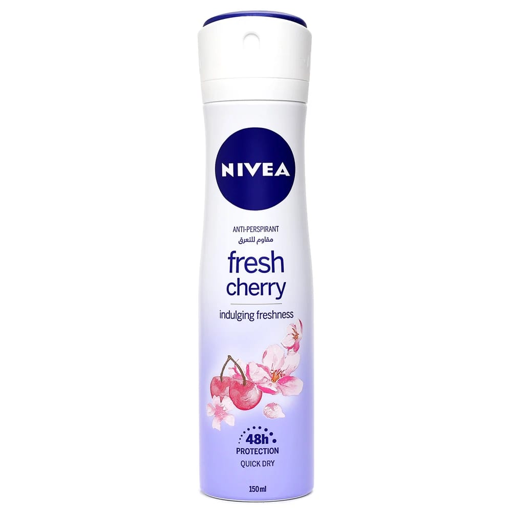 NIVEA Anti-Perspirant Fresh Cherry Spray, Floral Design, Suitable for Men and Women, Offers 48h Reliable Sweat Protection.