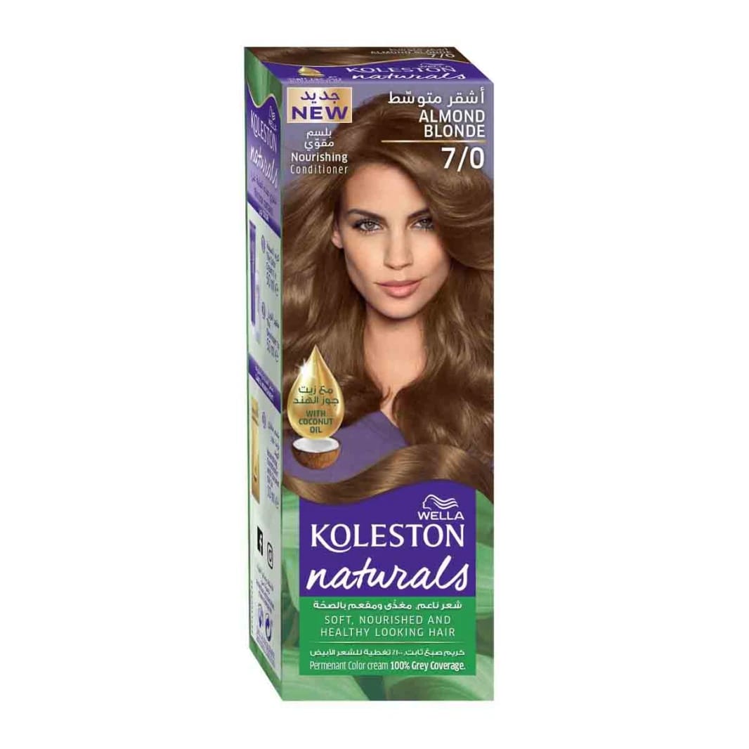 Wella Koleston Naturals Hair Color Almond Blonde 7/0 with Coconut Oil for Grey Coverage and Healthy Hair for Women
