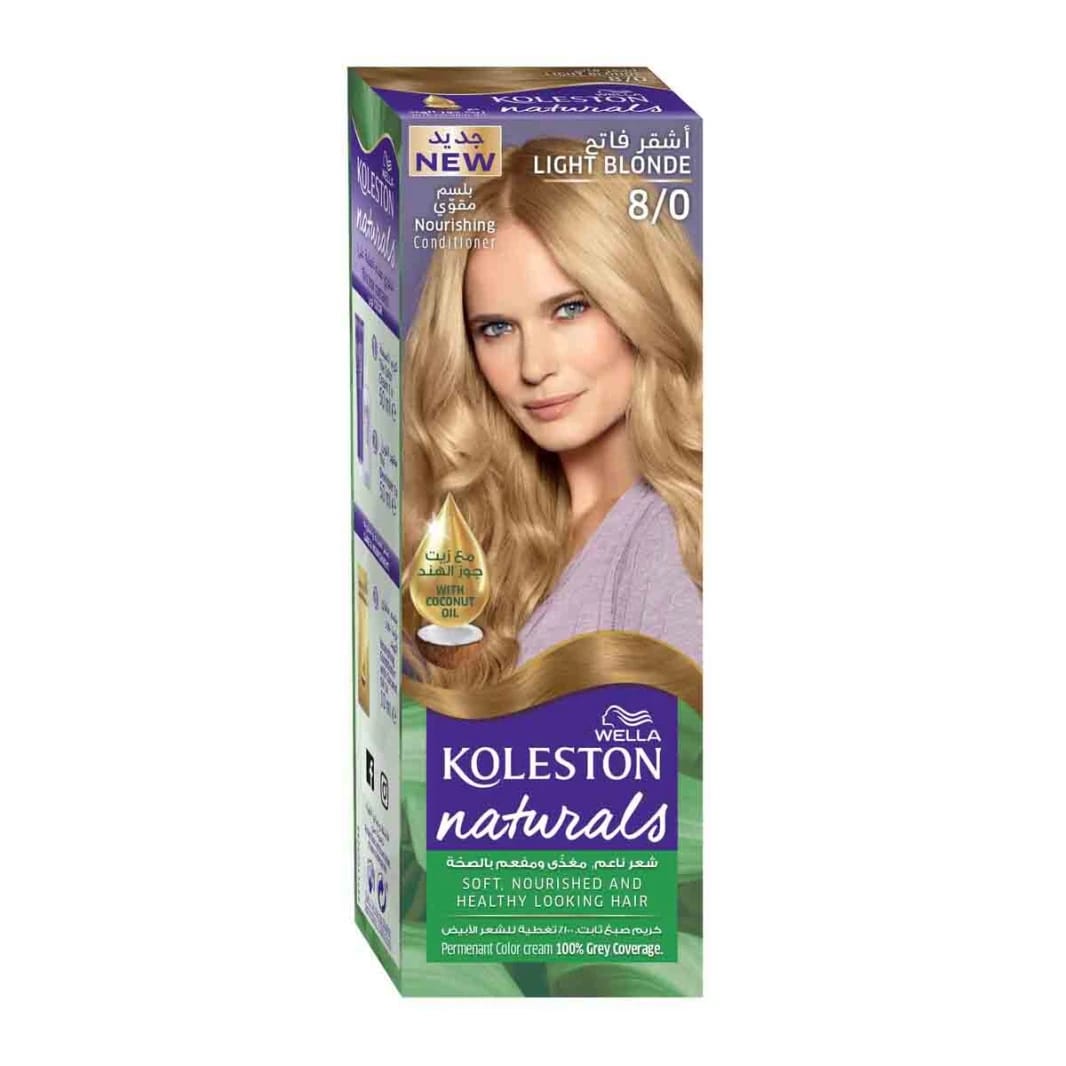 Wella Koleston Naturals Permanent Hair Color with Coconut Oil for Light Blonde Hair 8/0 Suitable for Everyone
