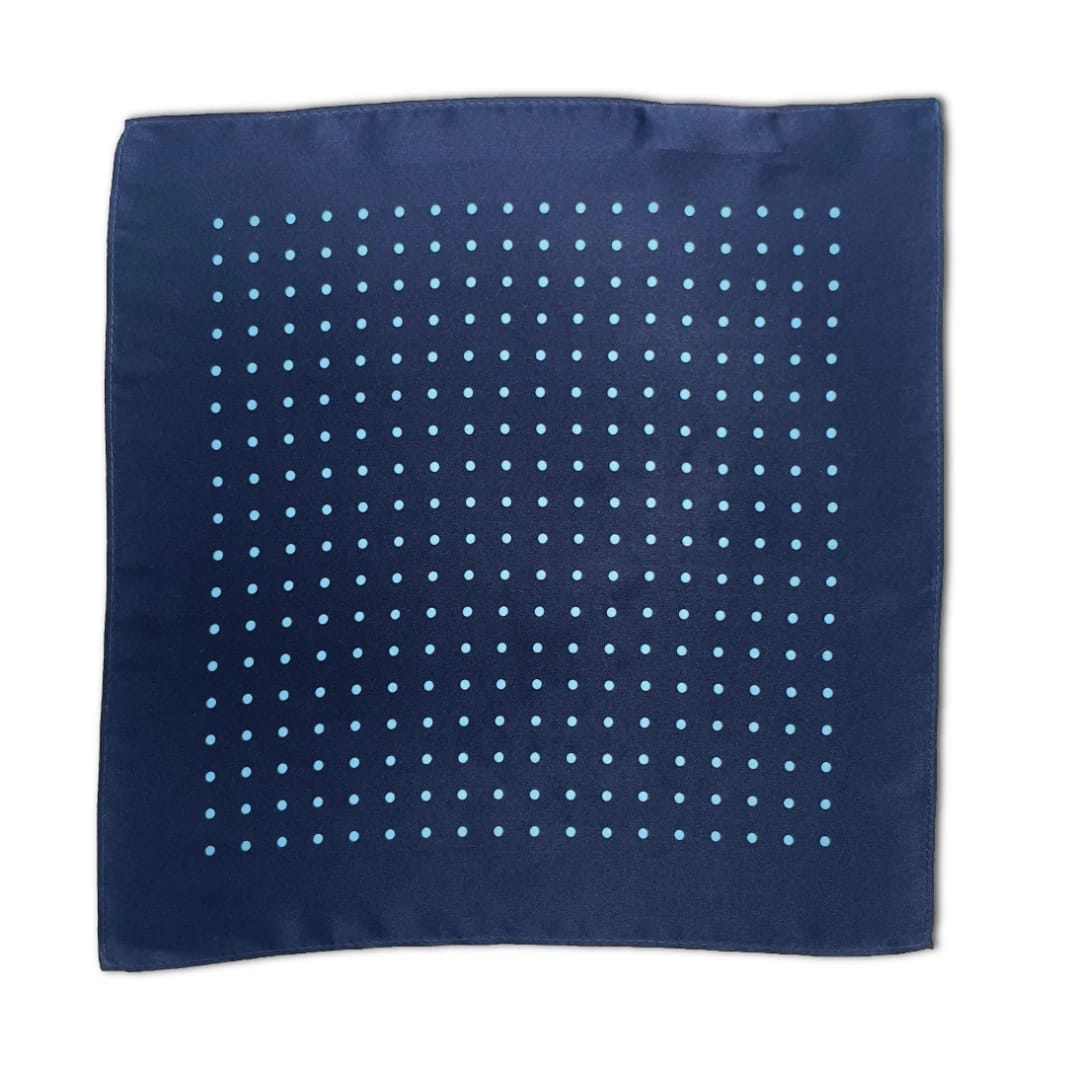 Polka Dot Silk Pocket Square - Navy & Sky Blue