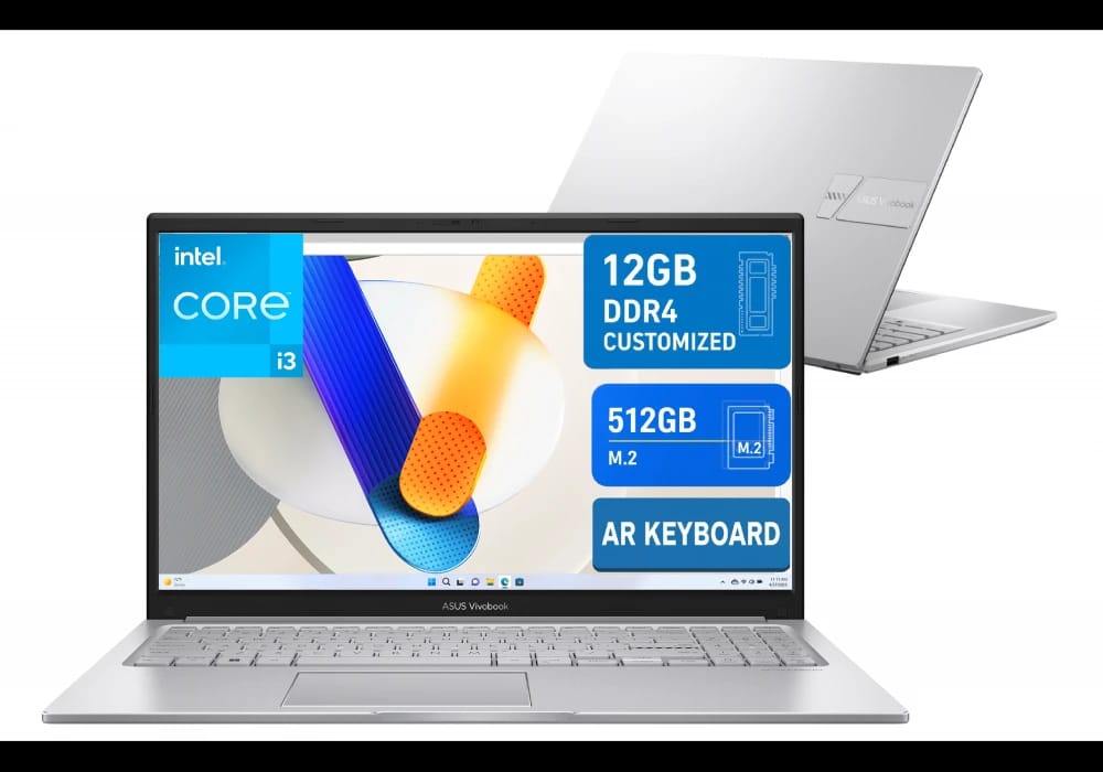 ASUS Vivobook 15 Laptop (F1504VA) Intel® Core™ i3, 12GB, 512GB SSD, FHD - Cool Silver