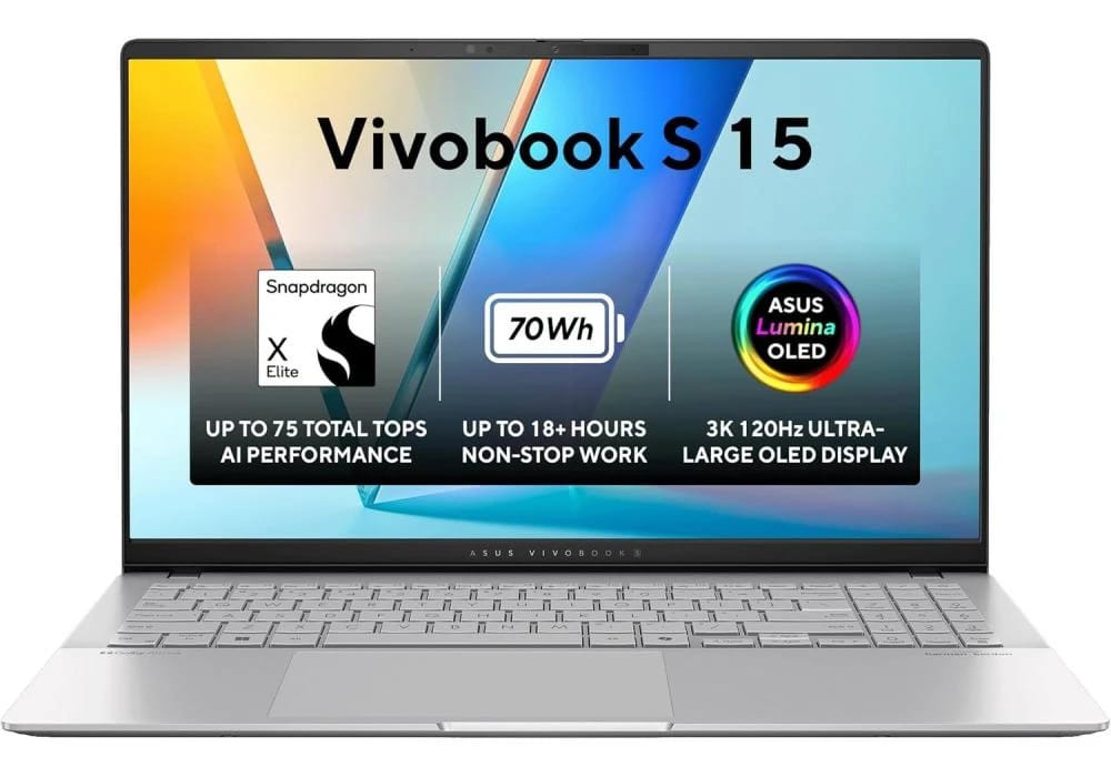 ASUS Vivobook S 15 OLED Laptop | Snapdragon X Elite, 16GB RAM, 15.6" 3K OLED