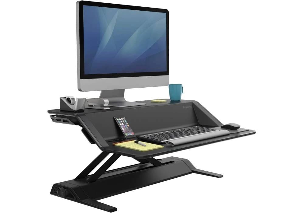 Fellowes Lotus™ محطة عمل مكتب قابلة للتحويل من الجلوس للوقوف - أسود | 22 إعدادات ارتفاع، تقنية رفع سلسة