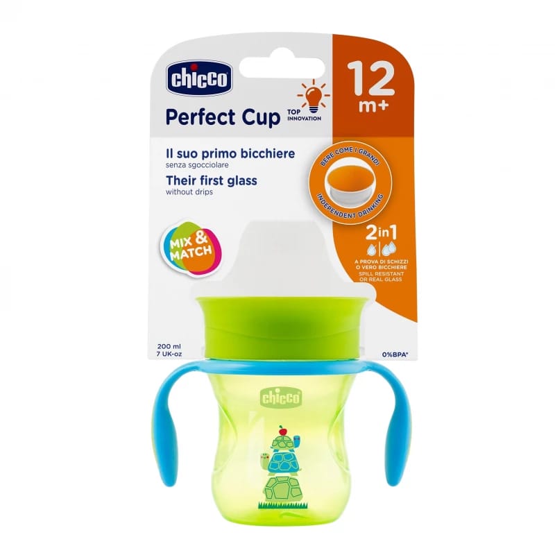 Chicco NaturalFit 360 Degree Rim Trainer Sippy Cup with Handles, Green, 200 ml, +12 Months