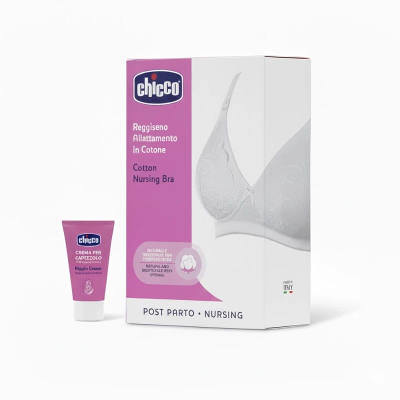 Chicco Cotton Nursing Bra White 5C + Protective Nipple Cream – Breastfeeding Set