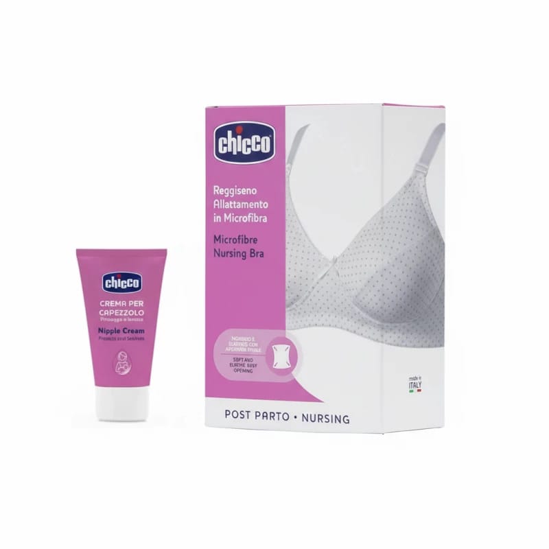 Chicco Protective Nipple Cream 30 ml + Microfiber Nursing Bra (White)