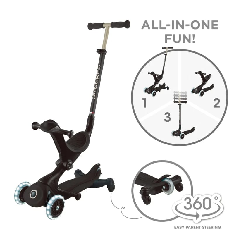 Globber GO•UP DELUXE LIGHTS 360° Scooter – Black (15m–9+ Years)