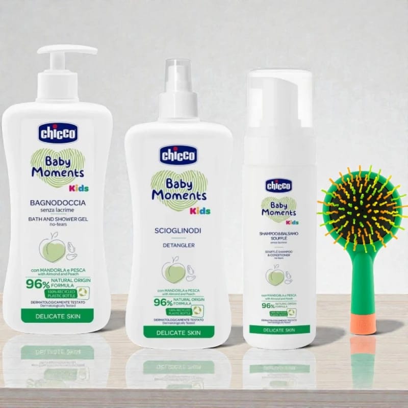Chicco Baby Hair Care Bundle - Shampoo & Conditioner, Shower Gel, Detangler, Brush