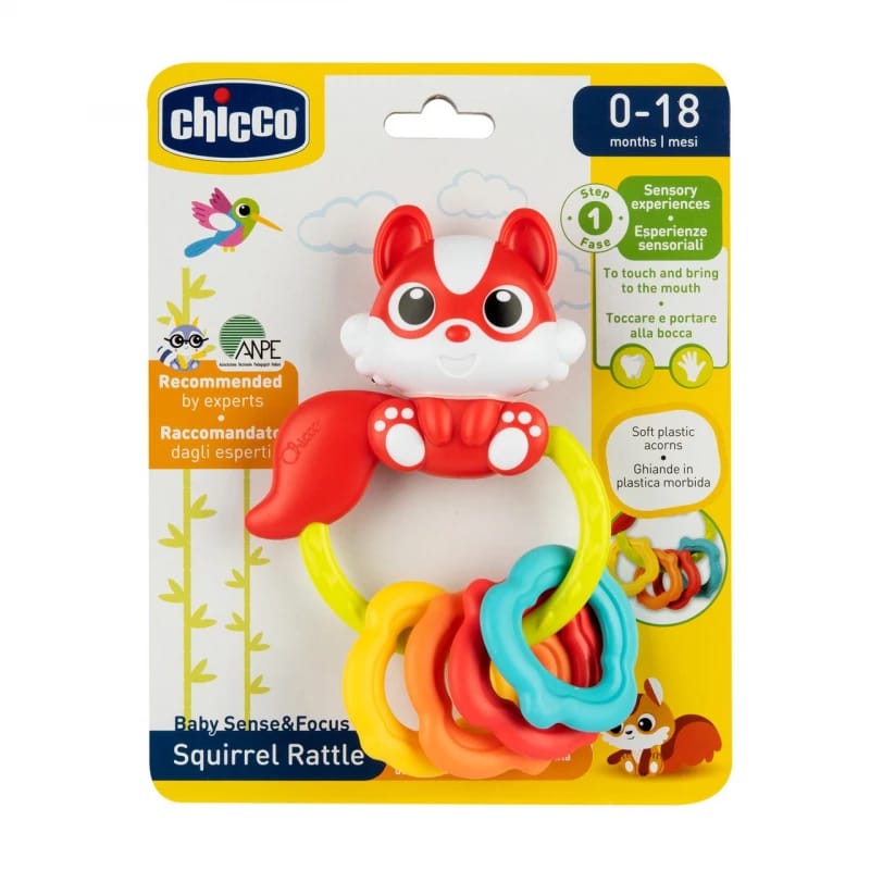 Chicco Rattle Toy for Babies - Sensory Development, Colorful Rings, 0+ Months