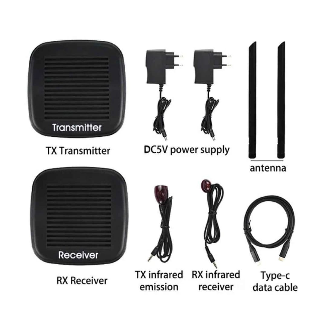 200M Wireless Wi-Fi HDMI Extender with HDMI Loop Output + USB C Input + IR