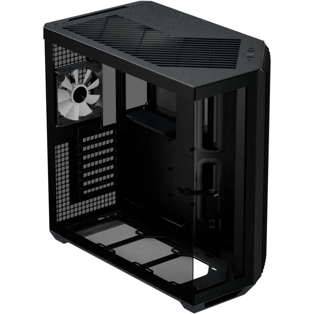 هيكل ألعاب APNX V1 باللون الأسود مع تصميم غرفة مزدوجة ومراوح ARGB