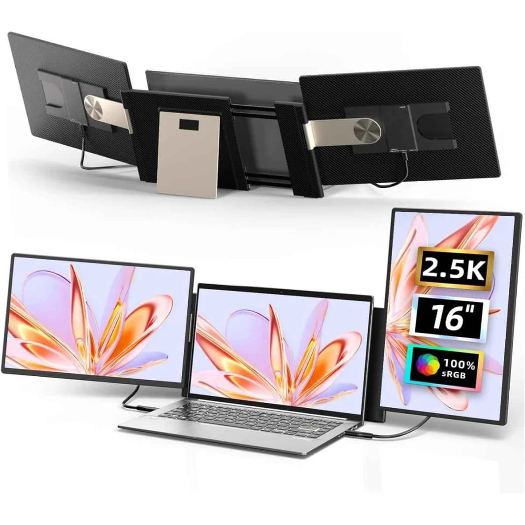 V2com S7 Pro 16" 2.5k QHD IPS Triple Screen Extender, Black