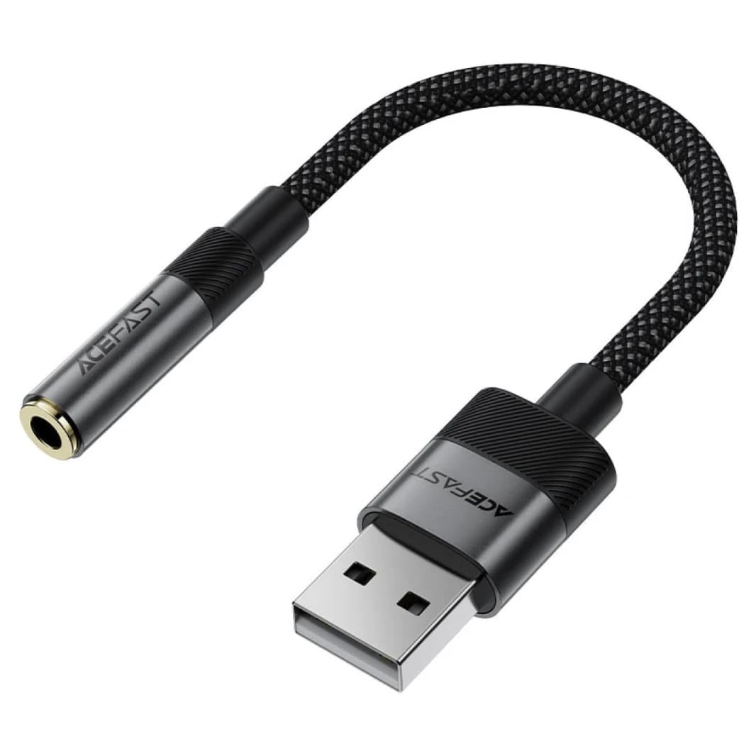 Acefast J13 Audio Adapter USB Male to Jack 3.5mm Female, Plug & Play, High Fidelity Sound, No Delay, 15cm Black