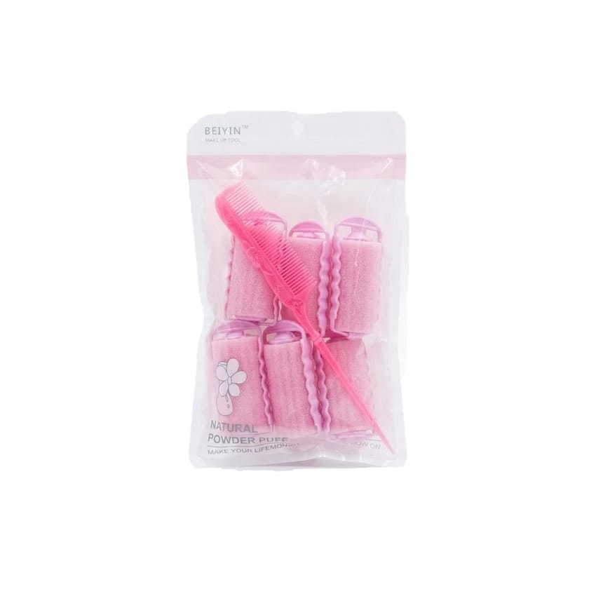 6-Piece Sponge Hair Rollers Set with Tail Comb