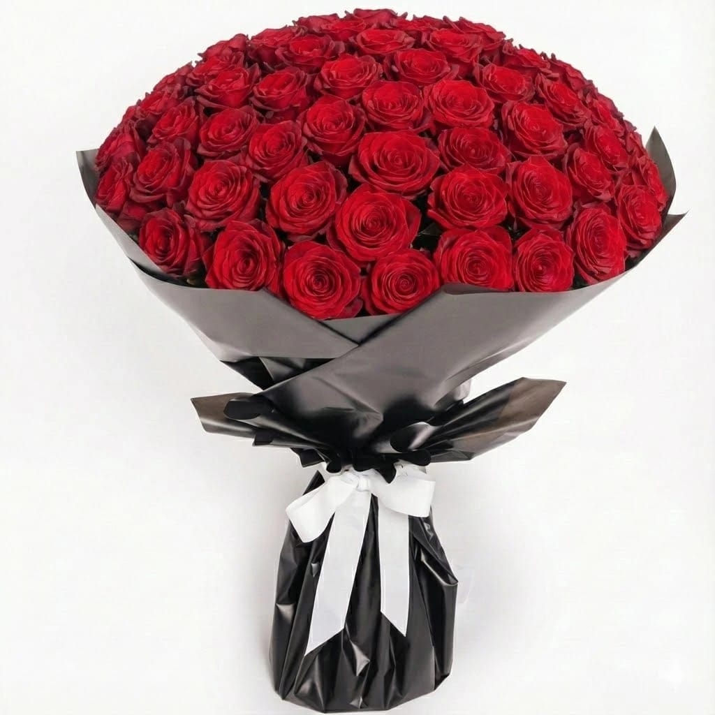 100 Red Roses Hand Bouquet - Scarlet Symphony
