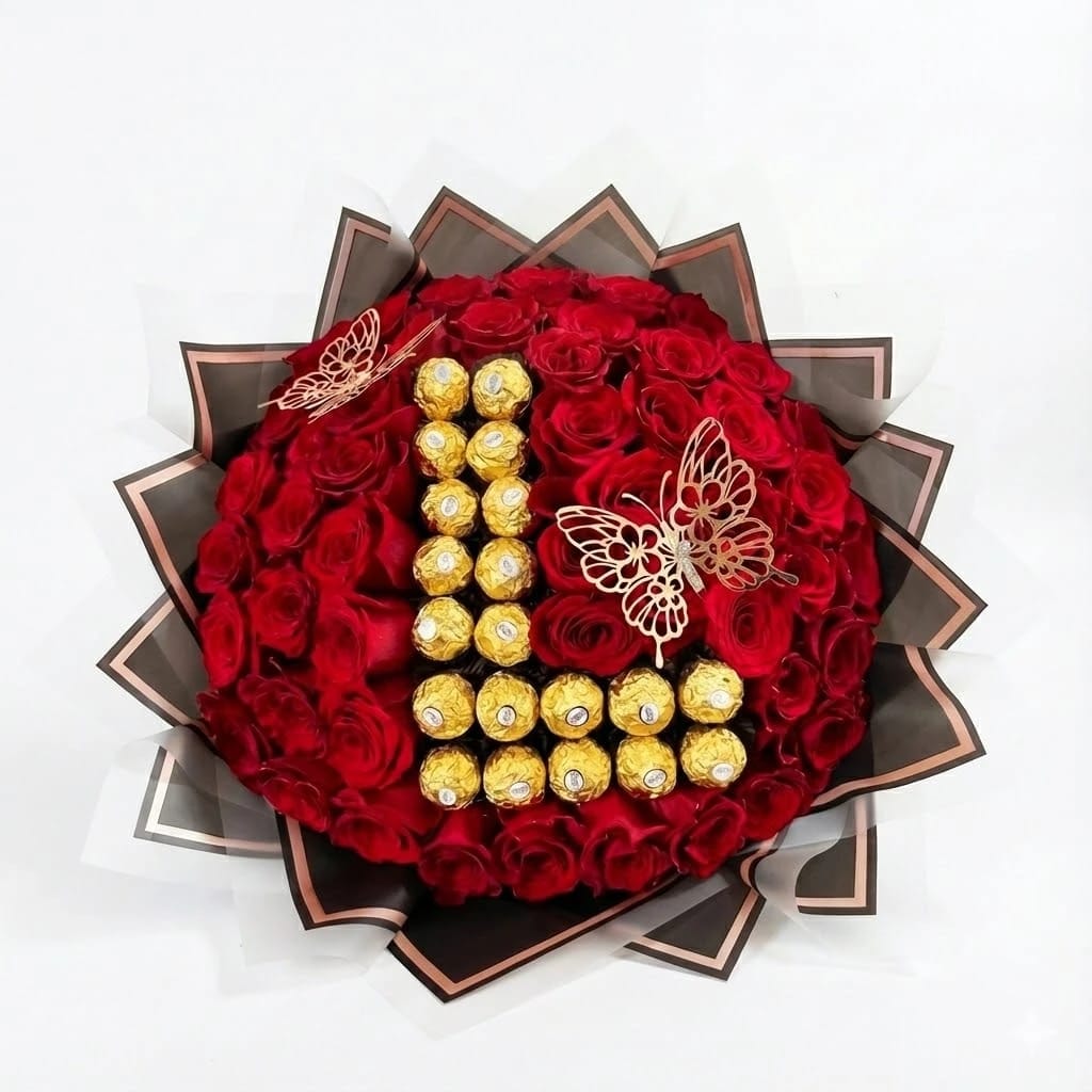 Luxury Red Roses & Ferrero Rocher Bouquet